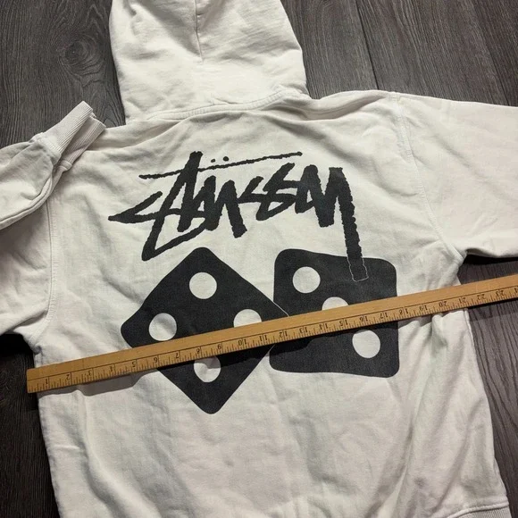 Stussy Dice Logo Pigment Dyed Hoodie White Medium Heavy Cotton Skate - Picture 8 of 9